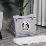 PawHut Casa de madera para gatos cueva plegable para gatitos 2 en 1 diseño condominio mascota